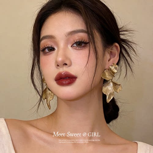 欧美叶子纹路吊坠耳钉复古耳环女