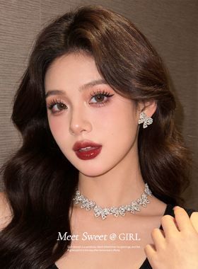 镶钻蝴蝶耳钉项链套装女