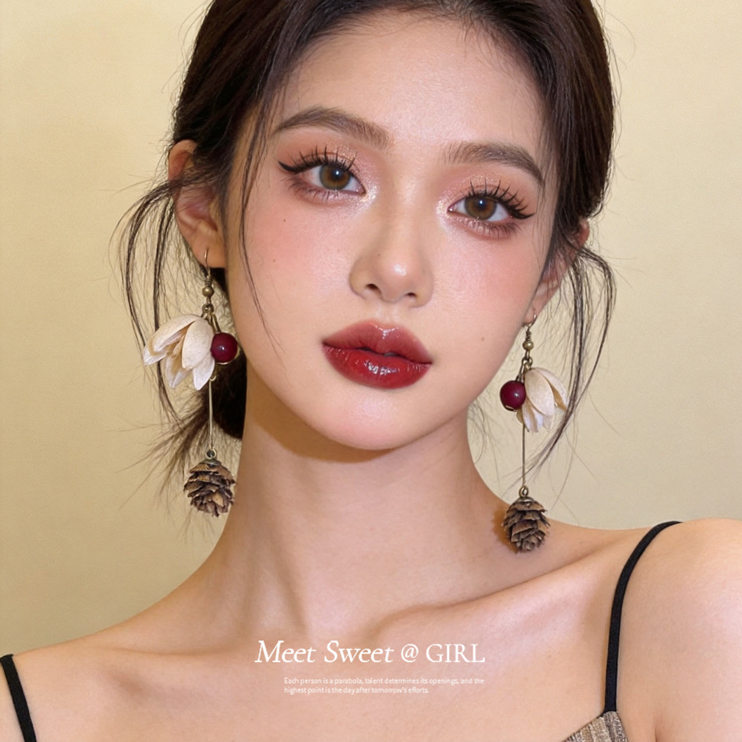小众设计花朵松果流苏耳坠