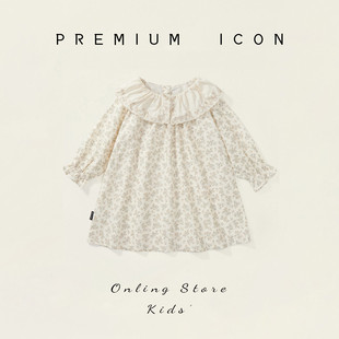 杰拉童装女童复古风连衣裙2025秋装新款儿童法式花边领碎花童裙