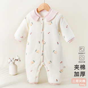 加厚冬季200g棉婴儿防寒连体衣保暖夹棉哈衣纯棉宝宝衣服秋冬棉服