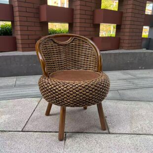 清越藤编小椅子家用单人藤椅矮凳圆凳简约阳台靠背椅中式复古藤椅