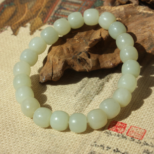 王实斋珠宝 10mm老型珠手串手饰油润带证书G47 新疆和田玉白玉9