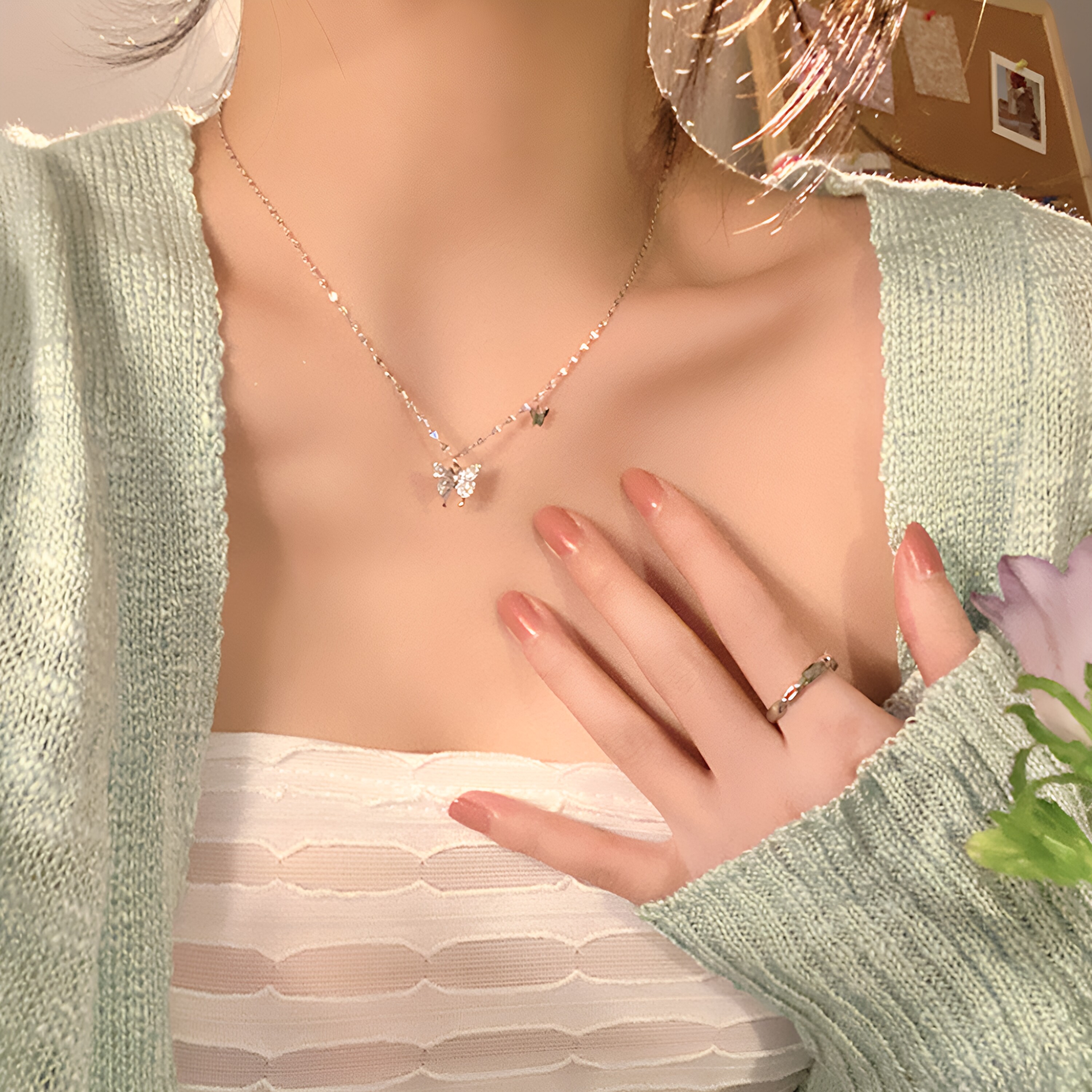 蝴蝶闪钻项链女款小众设计满天星项链