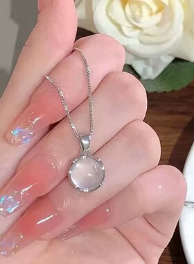 粉水晶银白水滴项链女款小众设计轻奢高级感锁骨链闺蜜七夕送女友