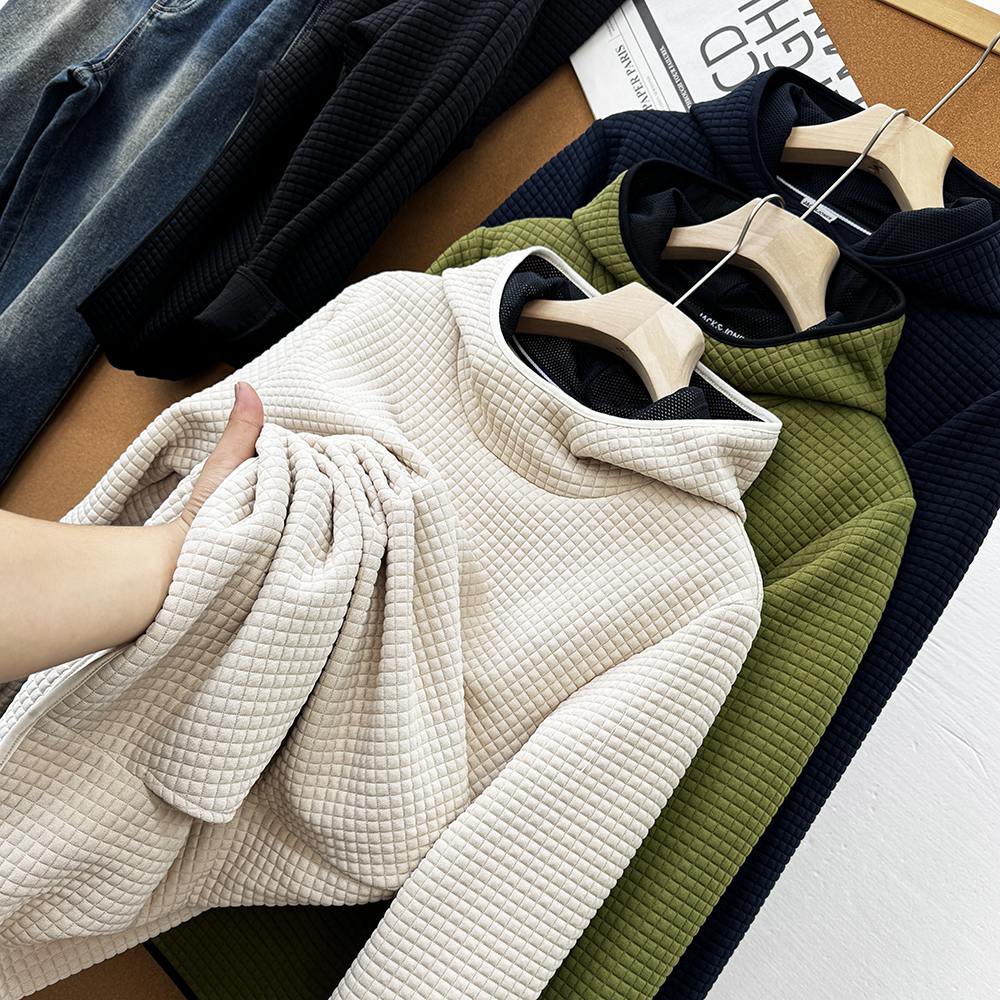 情侣款华夫格肌理感加绒连帽卫衣