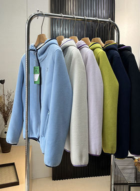 户外风！秋冬新品宽松纯色加厚羊羔绒连帽摇粒绒卫衣外套50303