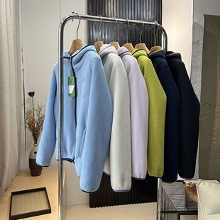 户外风！秋冬新品宽松纯色加厚羊羔绒连帽摇粒绒卫衣外套50303