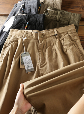 CHINO全棉水洗斜纹面料 宽松阔腿版型秋冬休闲裤男复古老爹裤男潮