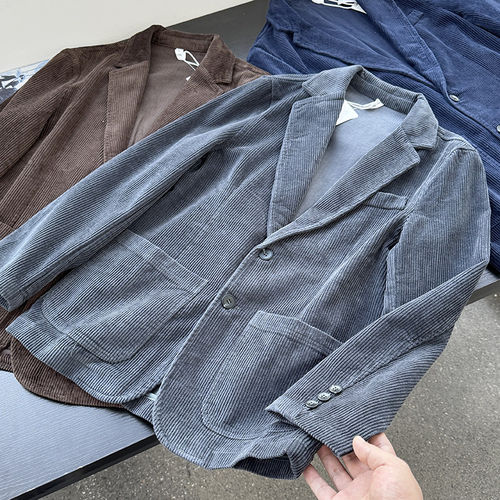 秋冬季小西服男商务休闲加厚纯棉灯芯绒上衣西装外套50487