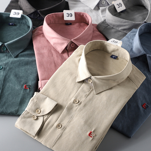 高级质感！客供桃皮绒+刺绣酵素水洗！新品外贸男装t长袖衬衫衬衣