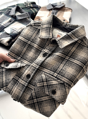 小众英单！磨毛法兰绒！复古休闲格纹长袖衬衫工装格子外套S00396