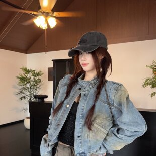 实拍实价 早秋新款小众设计美式复古做旧风涂鸦漆宽松牛仔外套