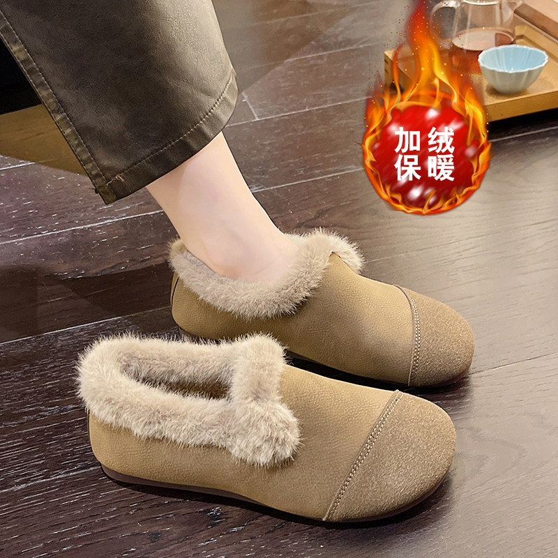 豆豆鞋女冬加绒一脚蹬妈妈鞋2025冬季新款老人保暖鞋软底防滑棉鞋,女鞋,乐福鞋（豆豆鞋）,淘宝优惠券,粉丝福利购,淘宝优惠卷