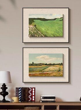 绿色田园风景《绿野》法式中古风客厅装饰画高级网红体餐厅挂画
