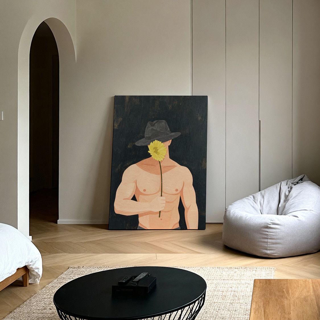 装饰画卡通肌肉男花艺菊氛围感喷绘画工作室艺术无框靠墙挂画正品图片