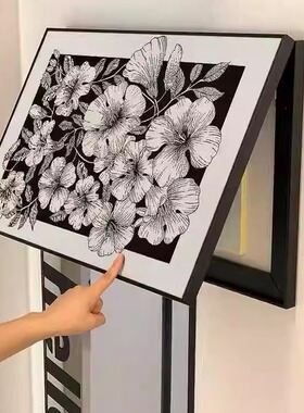 现代黑白灰风格小众文艺凌霄花进门遮挡电表箱装饰画家用艺术挂画