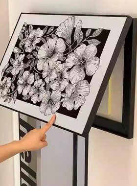 现代黑白灰风格小众文艺凌霄花进门遮挡电表箱装饰画家用艺术挂画