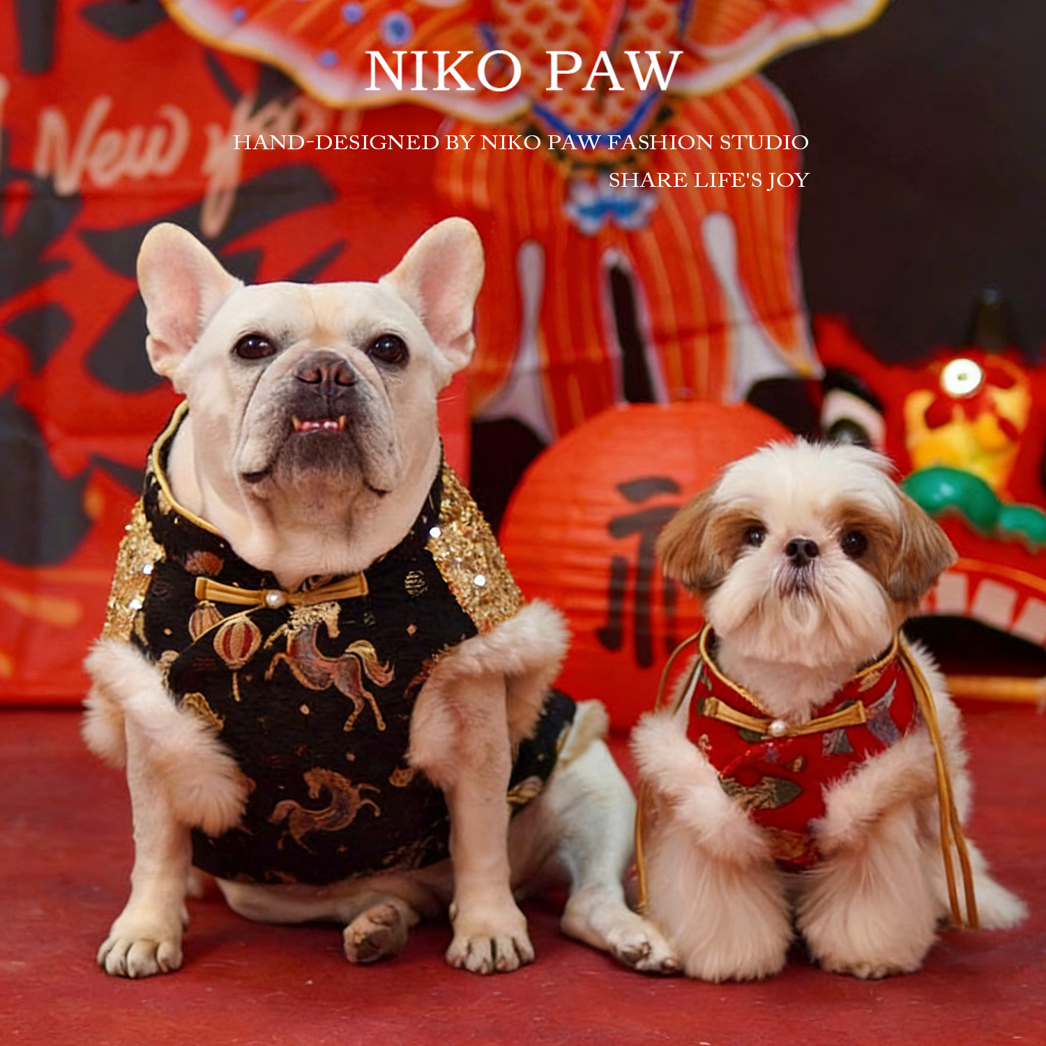 狗狗过年衣服法斗比熊雪纳瑞加绒保暖拜年服唐装小型犬喜庆新年装