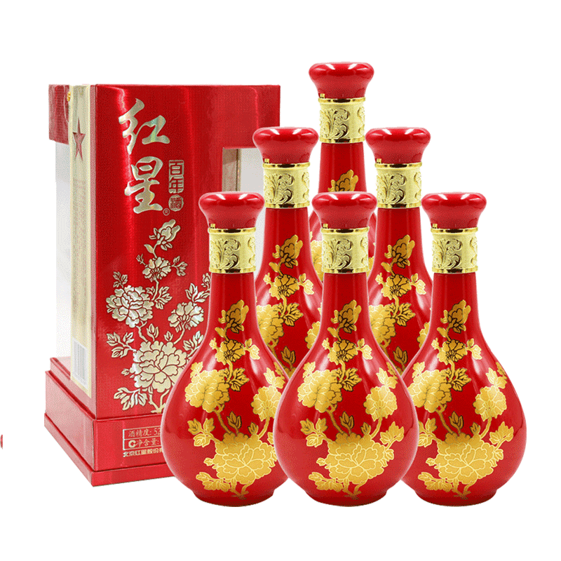 北京红星二锅头52度富贵红花瓷兼香型500ml*6瓶送礼盒装白酒