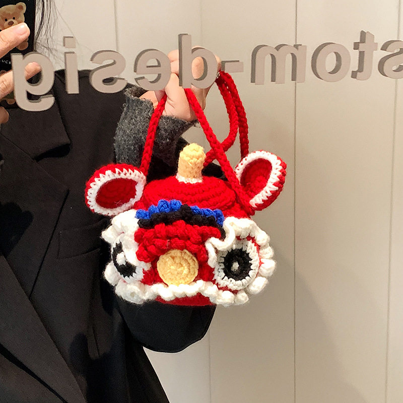bag国潮醒狮包新款毛线钩织女包包过年喜庆单肩包迷你口红包挎包,箱包皮具/热销女包/男包,腋下包,淘宝优惠券,粉丝福利购,淘宝优惠卷