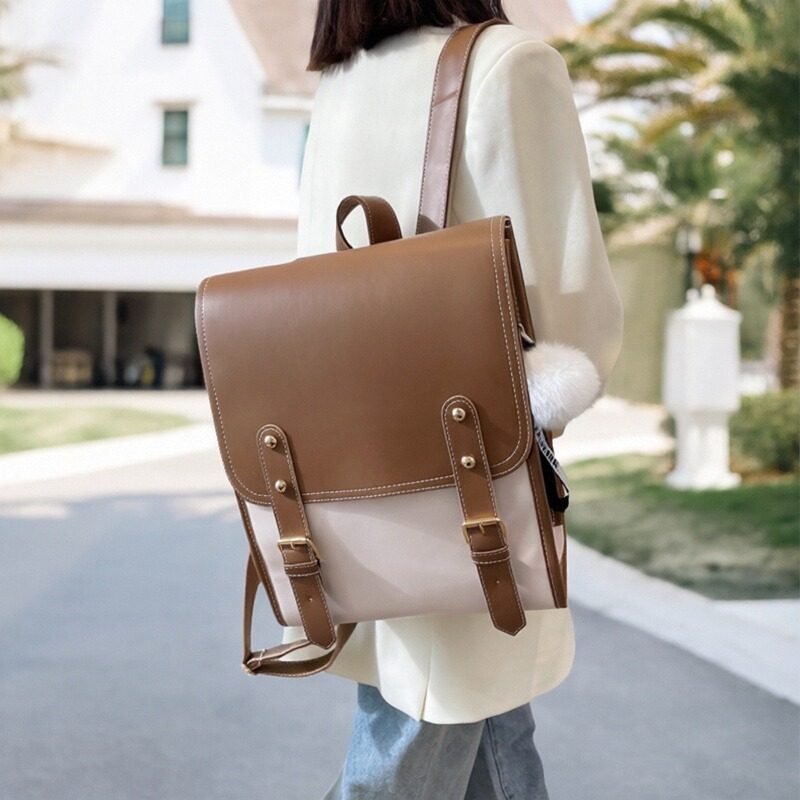 双肩包女复古英伦学院风大容量背包新款简约通勤上课书包电脑背包