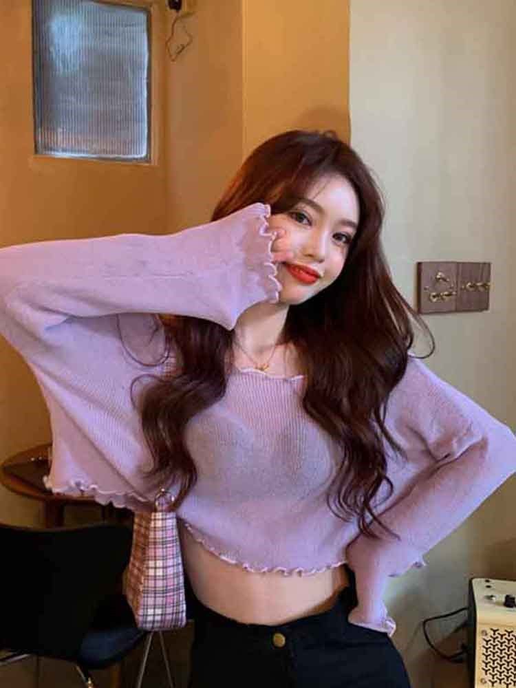 大码夏季2020新款慵懒宽松露脐短款防晒衫薄款显瘦花边长袖上衣潮在类目 女装/女士精品, 大码女装中 - 来自Buy2taobao.com提供专业的淘宝代购服务