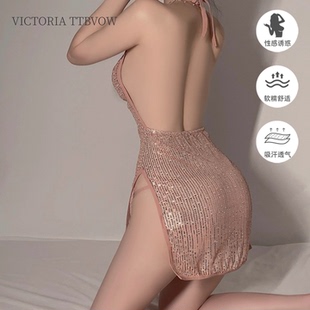 新款 Victoria维多利亚性感睡裙女2025夏季 纯欲透视露背荡领家居服