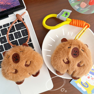 可爱毛绒吱吱叫公仔挂件少女心背包挂饰萌宠挂坠卡通河狸娃娃饰品