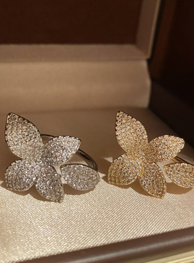 轻奢金色花瓣开口可调超闪食指戒