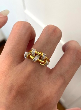 轻奢高级简约百搭镶嵌排钻缠绕戒指不规则满钻ins风复古个性指环