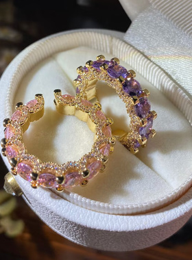 波浪彩色花朵戒指女轻奢ins