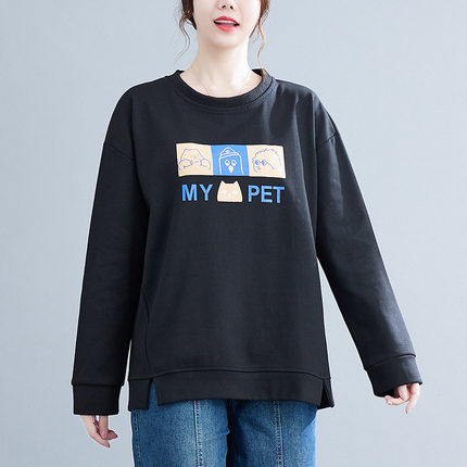 300斤特大码女装胖mm卡通印花圆领卫衣