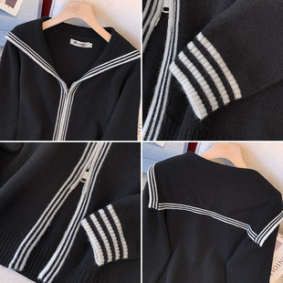 针织开衫 宽松海军领拉链毛衣外套秋冬季 2635 女装 300斤特大码