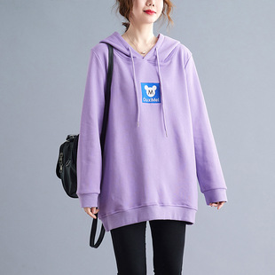 120/150斤大码女装胖mm宽松显瘦连帽长袖连帽刺绣卫衣2347