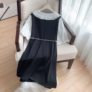娃娃领拼接短袖 韩版 连衣裙YD2561 女装 300斤特大码