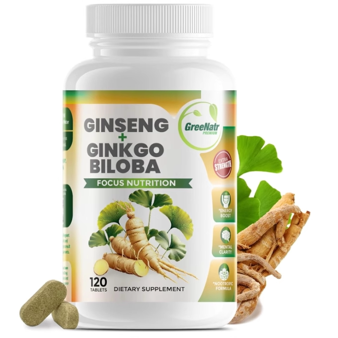 美国Ginko Biloba & Panax 红人参补充剂 记忆和专注力银杏120 片
