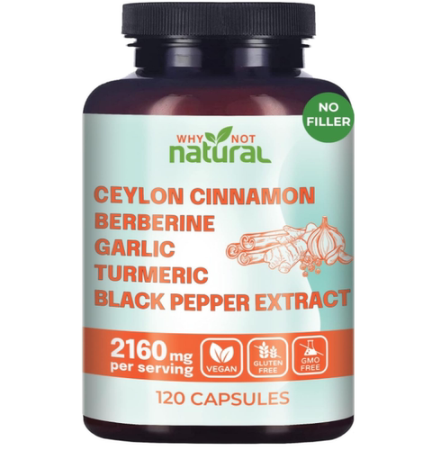 美国Why Not Natural 5合1锡兰肉桂胶囊大蒜、姜黄、黑胡椒120 粒