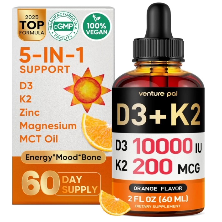 美国Venture Pal 5合1维生素D3 10000 IU 和 K2 MK-7 200mcg 含镁
