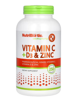 美国NutriBiotic维生素 C + D3 和锌500 毫克250 粒胶囊