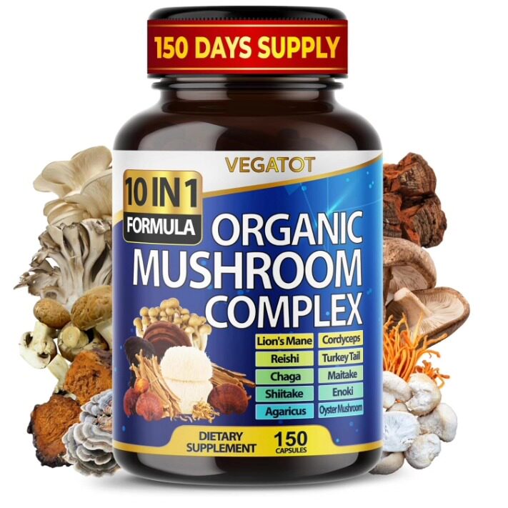 美国 VEGATOT10合1蘑菇补充剂 9700 毫克 记忆和专注大脑补充剂