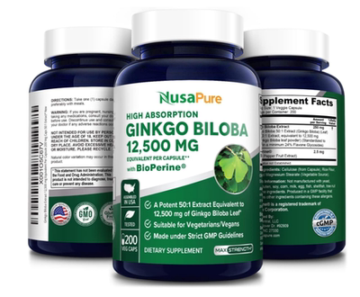 美国购NusaPure 银杏叶粉提取物 12500 毫克素食胶囊 200粒大包装