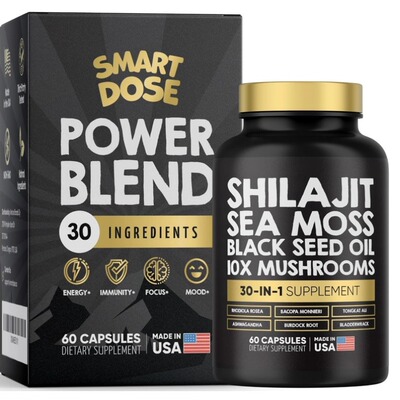 美国Power Blend 30合1补充包Shilajit 海苔 黑籽油南非醉茄