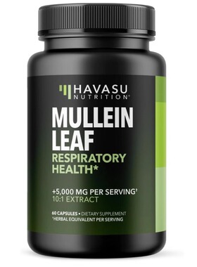 美国Mullein 毛蕊叶胶囊呼吸健康 5000毫克提取物10:1肺部支持