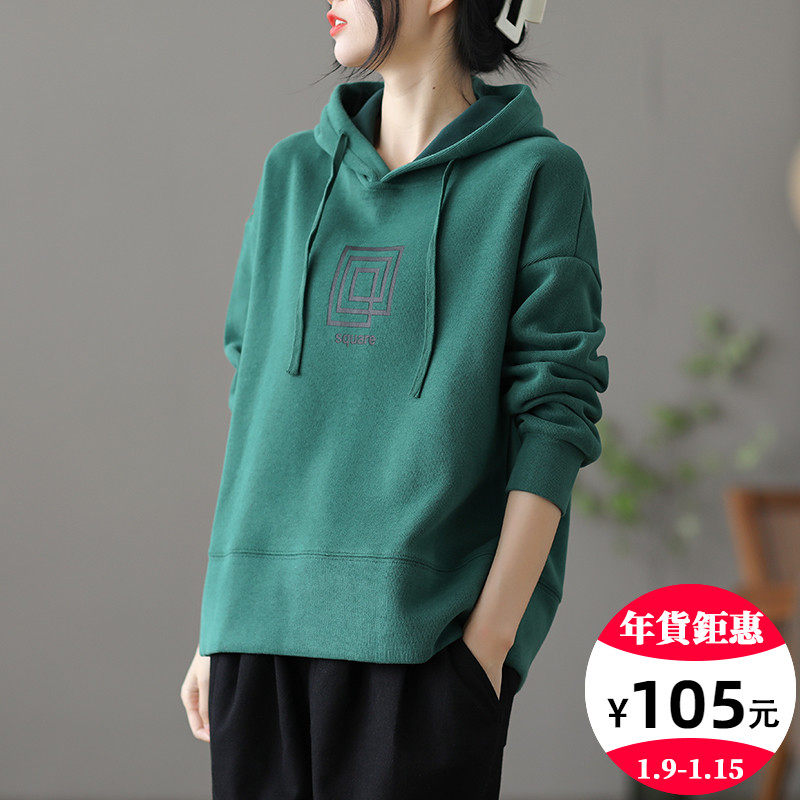 dza 复古宽松短款外套连帽加绒卫衣女士冬季新款百搭显瘦长袖上衣