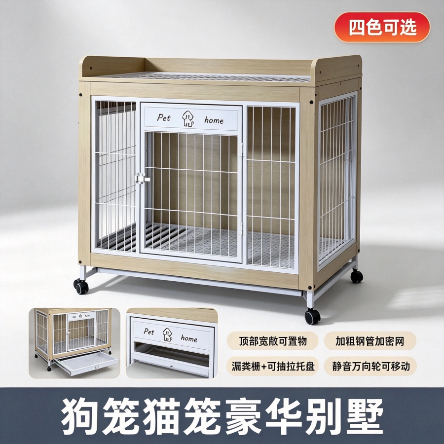 金属狗笼子小型犬宠物笼带厕所托盘双门可移动室内狗窝别墅