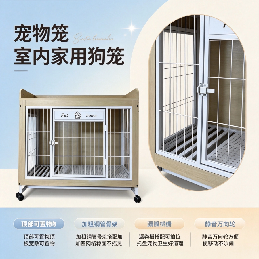 宠物狗笼子宠物笼加粗钢管室内家用万向轮静音加厚可置物金属