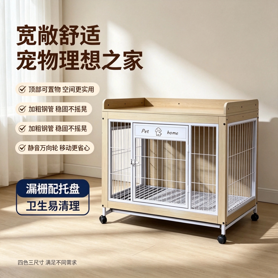 狗笼子幼犬室内带厕所托盘可折叠大容量宠物笼万向轮通风稳固水洗