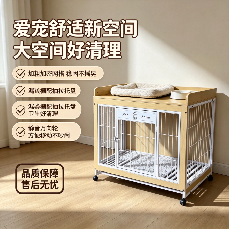 室内宠物狗笼多色可选加粗加密网格抽拉托盘静音轮家用宠物饲养笼