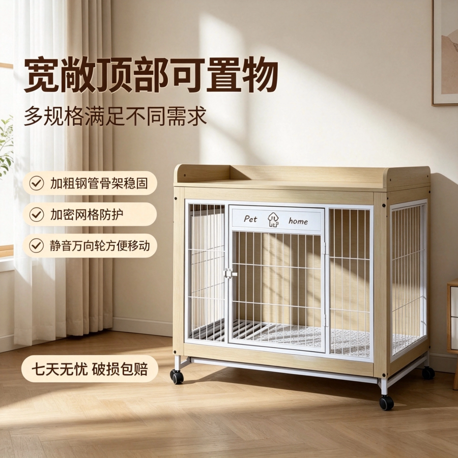 室内狗笼中小型犬宠物别墅可移动带万向轮狗窝带厕所托盘泰迪围栏